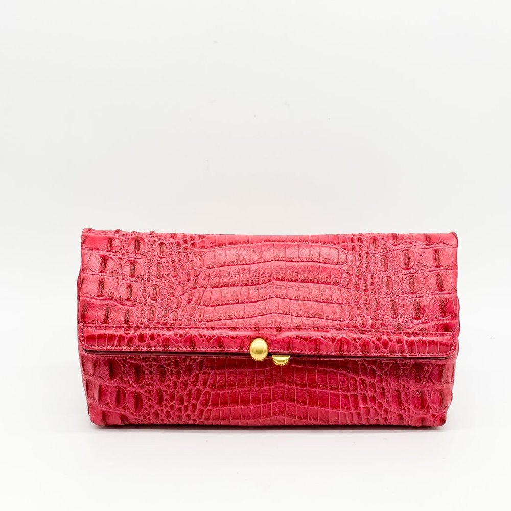 BRAHMIN Croc Fold Over Clutch Purse Pink - Picture 8 of 8